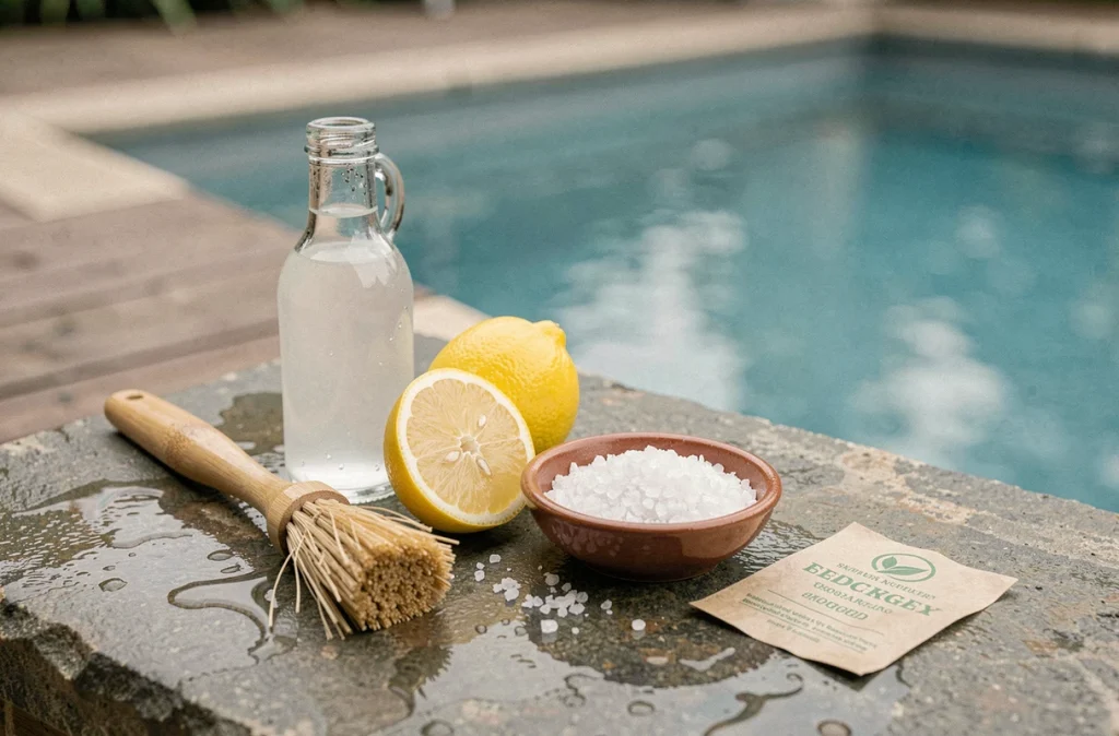 Ingrédients naturels et économiques pour entretenir une piscine : vinaigre, citron et sel marin