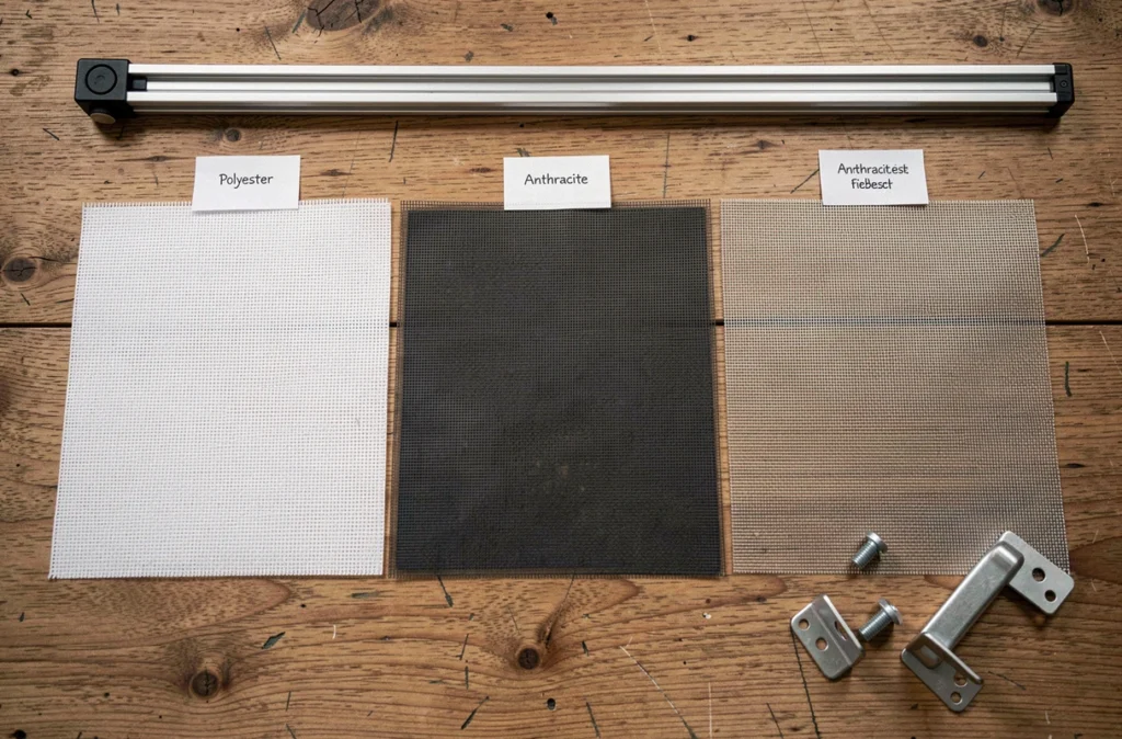 Comparatif de toiles de moustiquaire polyester fibre de verre et acier inoxydable avec accessoires de fixation